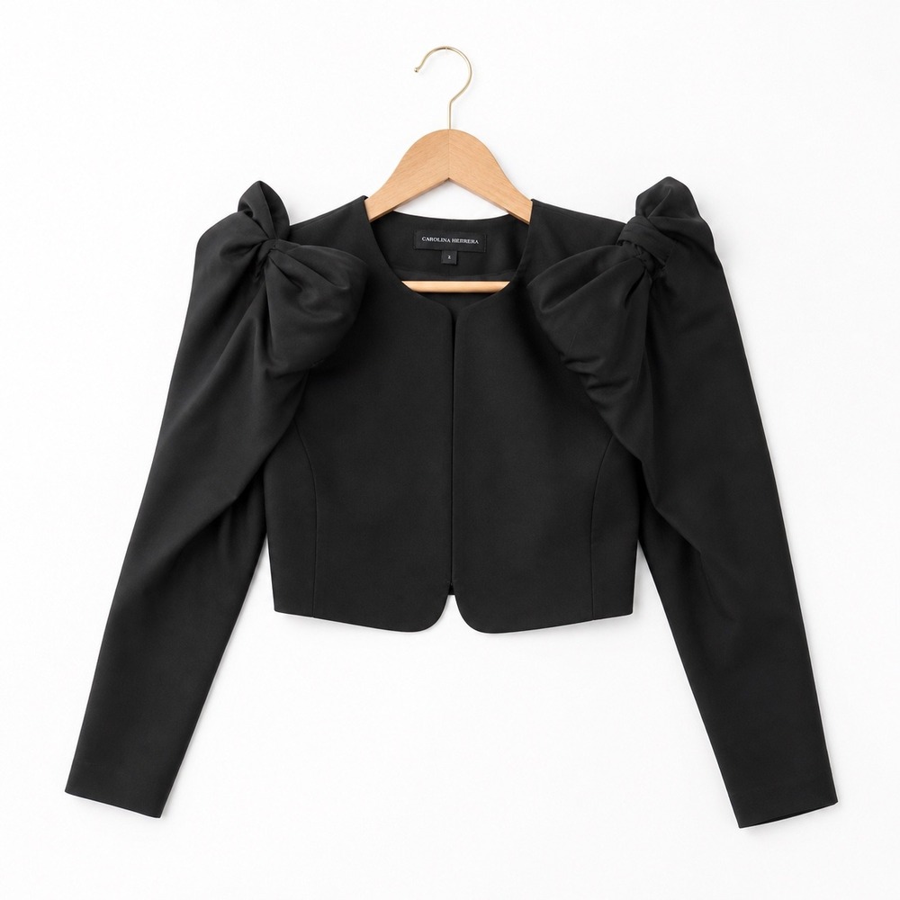Carolina Herrera Bow Sleeve Crop Wool & Silk Jacket Size 12